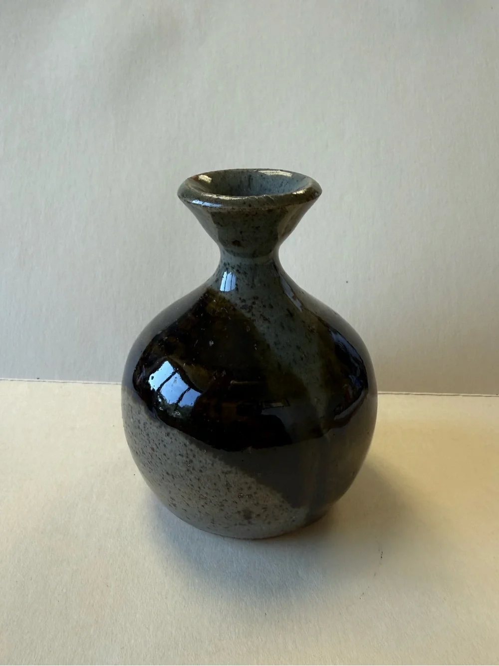 Artisan Signed Handcrafted Hand Thrown Pottery Ceramic Neutral Tone Bud Vase.